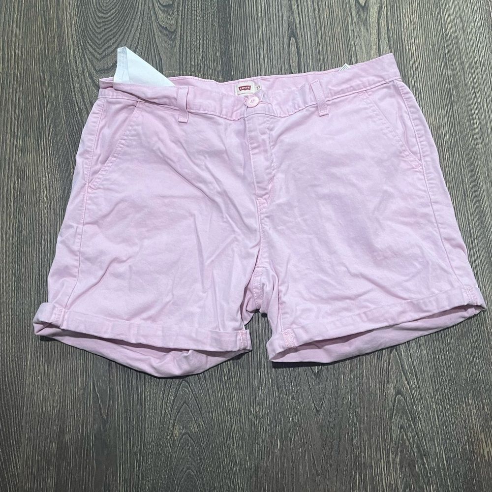 Levi's Classic Chino Shorts Cuff Hem Mid Rise Cotton Blend Stretch Pink Size 33